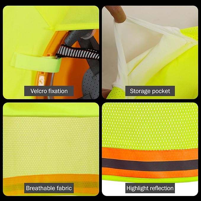 Hard Hat Sun Shade, High Visibility Sun Visor Neck Shade with Reflective Strip, Full Brim, Man & Woman (Hard Hat Not Included), Yellow, 4 Pack