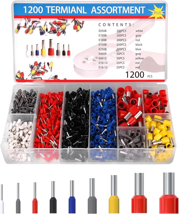 1200PCS Wire Ferrules Terminals Kit(0.08-16mm²/AWG28-5) Terminal Connector, Wire Insulated Cord Pin Ends Terminals for Electric, Industrial, Power Control System, etc