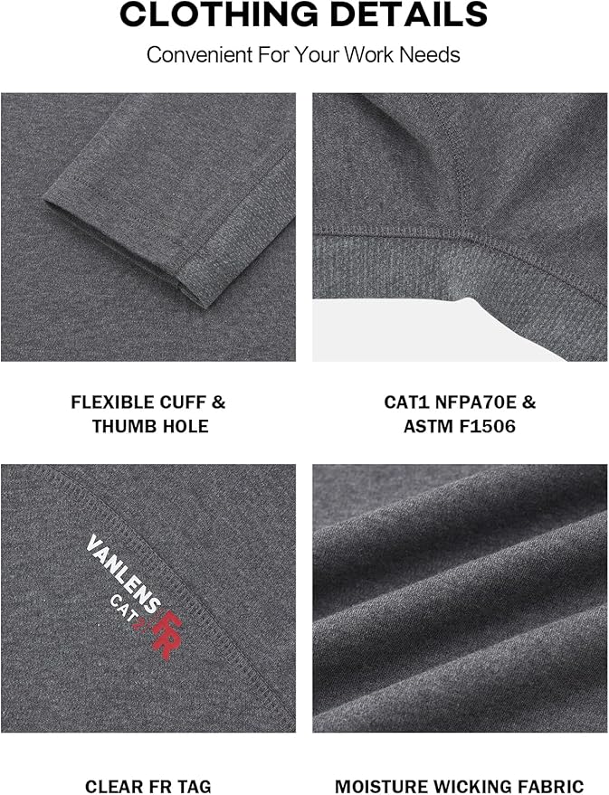 FR Shirts for Summer 5.5OZ Lightweight Breathable Vented Mesh Flame Resistant Long Sleeve Crew T-Shirt CAT2
