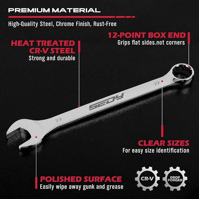 30-Piece Combination Wrench Set - Open End Wrench Set with Organizer Professional 12 Point Wrench Kit Tool for Mechanic Garages Workshops 1/4'' to 1'' & 8-22mm
