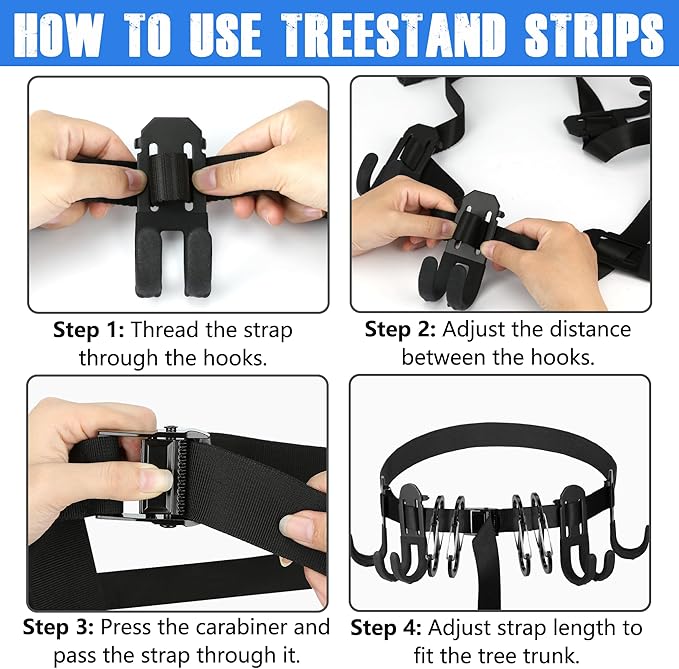 Tree Stand Harness Strap, Treestand Gear Hanger Starp with Multiple Carabiner Hooks for Hunting