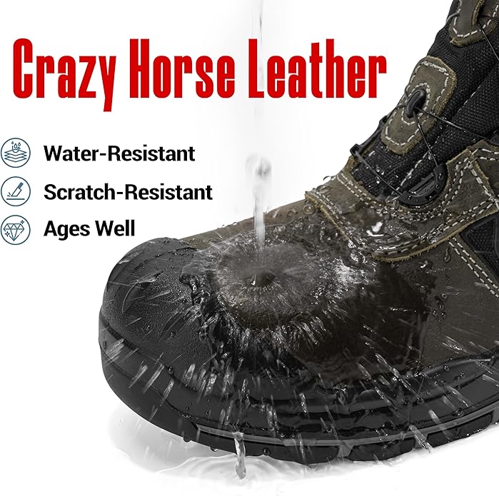 Composite Toe Work Boots for Men and Women – Exceeds Steel Toe Protection, Quick Fit System, Kevlar Puncture-Resistant Midsole, S3 HRO Certified, Heat-Resistant, Waterproof, Rubber Slip-Resistant Outsole, Safety Shoes for Industrial & Welding Use