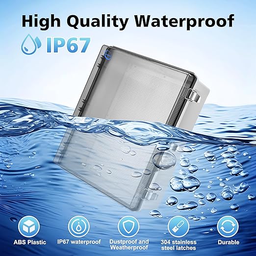 Waterproof Outdoor IP67 Junction Box(20.1"x16.1"x7.9") with Mounting Plate, Hinged Clear Cover and Wall Brackets - Weatherproof ABS Plastic Electrical Enclosure for DIY Projects(510x410x200mm)