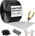 8in X 100ft Solar Panel Bird Guard - 1/2" Black PVC Mesh Galvanized Rust-Resistant Net, Critter Guard for Solar Panels with 70 Fastener Clips, Gloves, Cutting Pliers