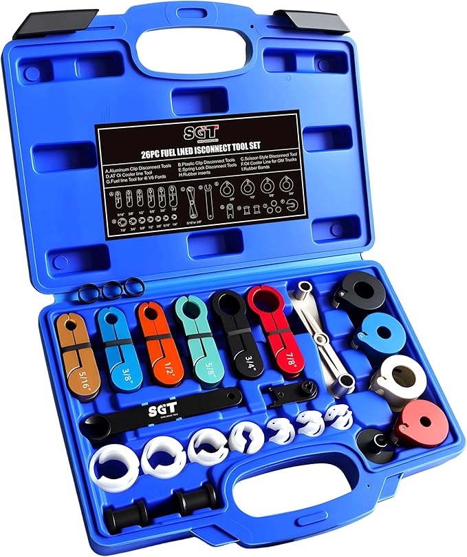 SGT Master Quick Disconnect Tool Set,26pc Fuel Line Disconnect Tool Set for A/C Fuel & Transmission Systems,Line Disconnect Tool Kit for Mechanics Compatible with Ford Chevy GM More