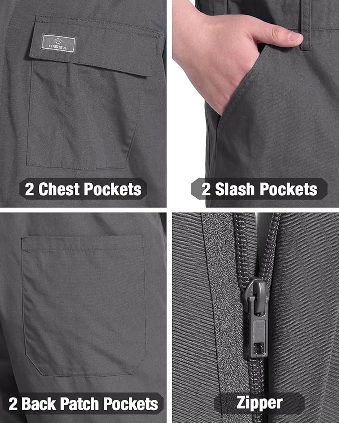 HISEA Coveralls for Men Short Sleeve, Mens Lightweight Mechanic Work Jumpsuit with Pockets, Stain & Wrinkle Resistant