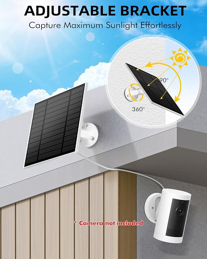 KEPEAK Solar Panel for Ring Camera Outdoor, Small Solar Panel Charger with USB-C to Ring Barrel Plug Adapter, Compatible with Rings Spotlight & Stick Up Cam Battery