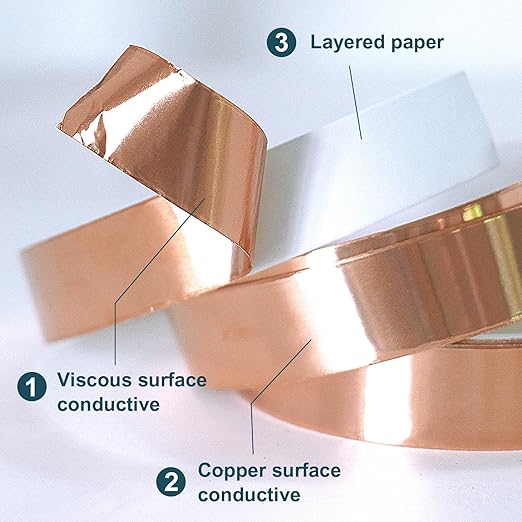 BOMEI PACK Copper Foil Tape 3 Pack 1.97mil x 1inch x 66ft with Conductive Adhesive for Guitar and Crafts, Soldering, Stained Glass, Electrical Repairs, Grounding