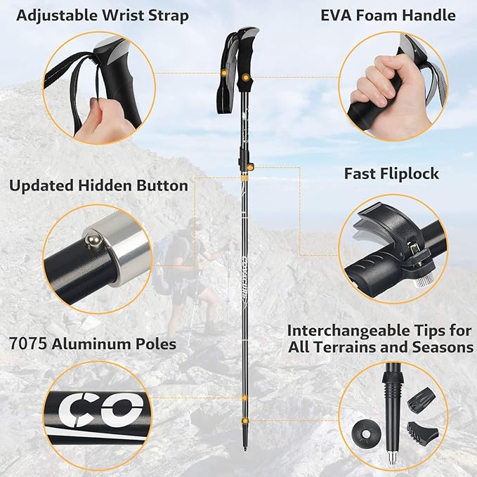 Covacure Trekking Poles Collapsible Hiking Poles - Aluminum Alloy 7075 Trekking Sticks with Quick Lock System, Telescopic, Collapsible, Ultralight for Hiking, Camping & Backpacking