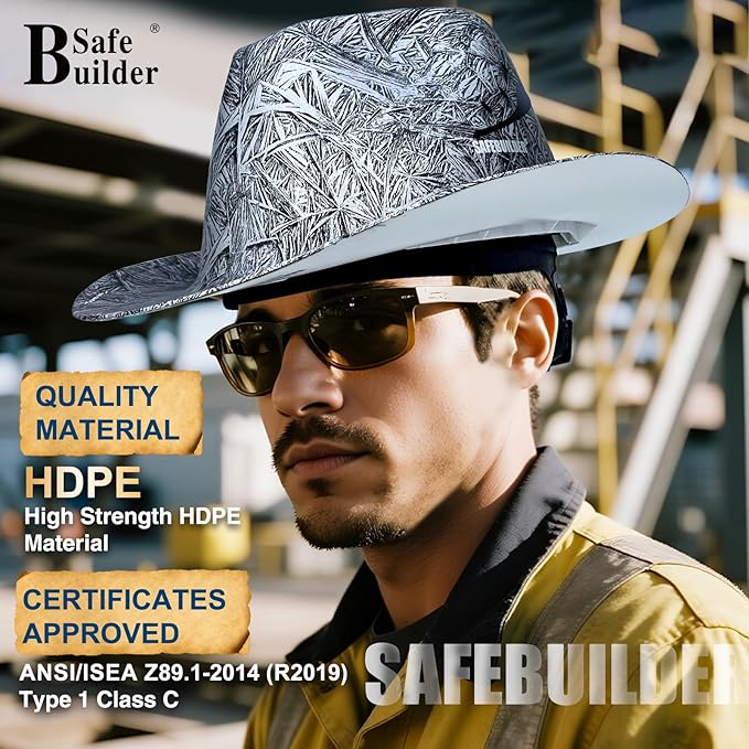 Cowboy Style Hard Hat Class C Safety Helmet Vented Full Brim Hard Hats Work Safety Helmet for Men and Women Outdoor,Industrial,Construction Head Protection- ANSI Approved