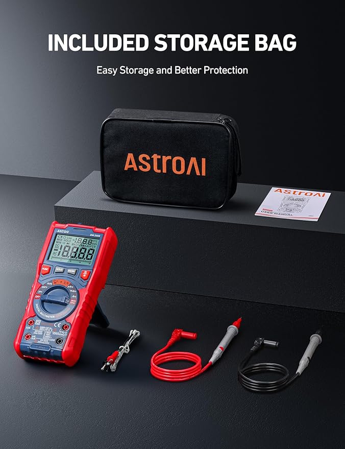 AstroAI Digital Multimeter Tester TRMS 20000 Counts with Higher Resolution Auto-Ranging Voltmeter; Accurately Measures Voltage Current Resistance Diodes Continuity Duty-Cycle Capacitance Temperature