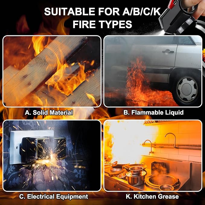 4Pack Fire Extinguisher for Home - 8 in 1 Portable A, B, C, K Fire Extinguishers with Mounting Bracket, 620ml Mini Flame Extinguisher for Vehicle, Boat, Kitchen, RV, Truck & Office, Easy Access