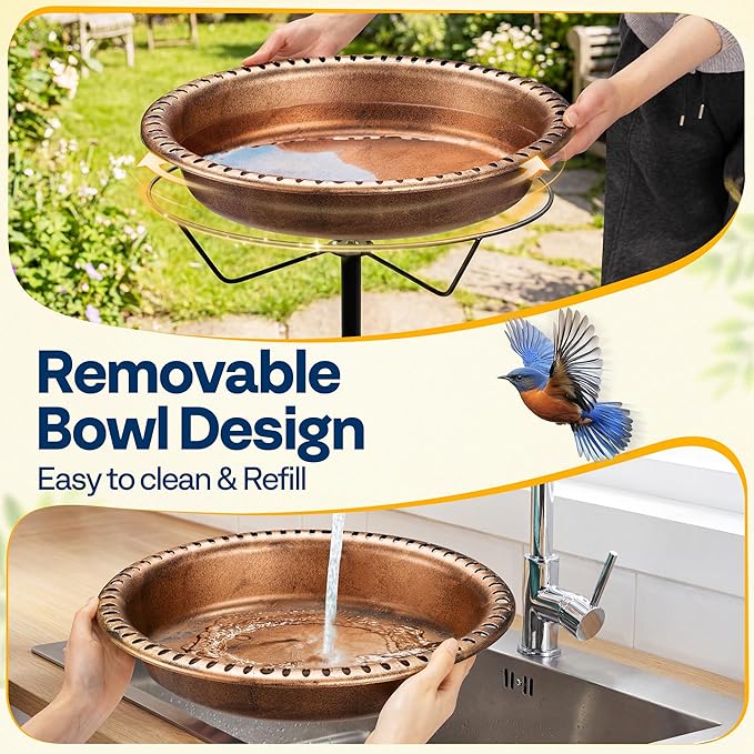 VIVOHOME Oval Bird Bath with Solar Fountain for Outside, Weather-Resistant ABS Birdbath Bowl with Solar Powered Pump, Metal Ground Stake for Outdoor, Garden, 1.3 Gallons, Bronze