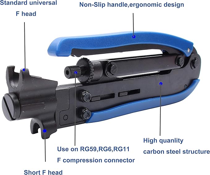 Knoweasy Coax Compression Tool - Coax Crimper and RG6 Coaxial Crimper for RG6, RG59, and RG11 Cable F-Connectors