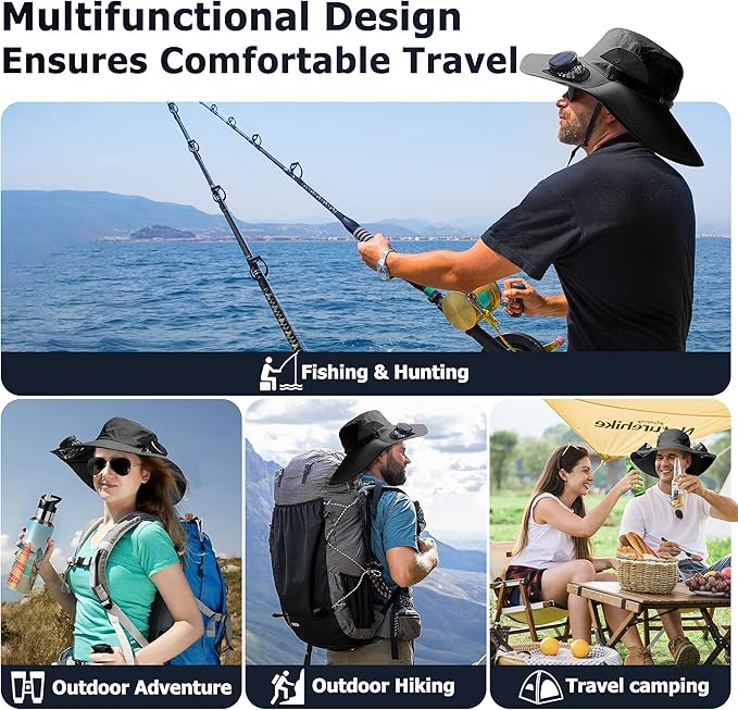 Solar Fan hat, Equipped with Two Detachable Fans, USB/Solar Dual Power Supply, Full Sun Protection,Wide Brim Adjustable