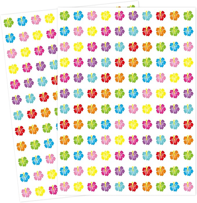 JarThenaAMCS 2400Pcs Hibiscus Flower Mini Stickers Summer Tropical Floral Adhesive Label Decals for Hawaiian Luau Party DIY Crafts Envelope Scrapbook Supplies, 0.5 Inch
