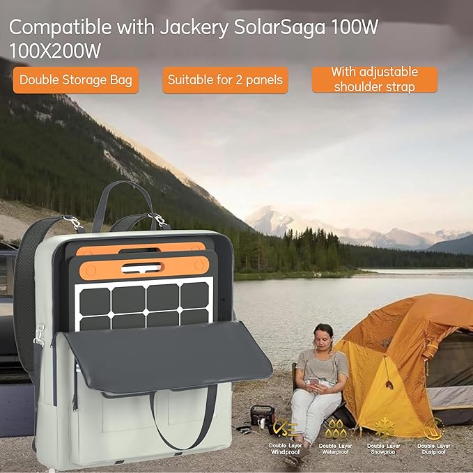 1680D Waterproof Solar Panel Storage Bag, Compatible with Jackery SolarSaga 100W 100X200W, Suitable for 2 Solar Panels, 3-in-1 Multifunctional Backpack (Handheld/Slanted/Backpack)