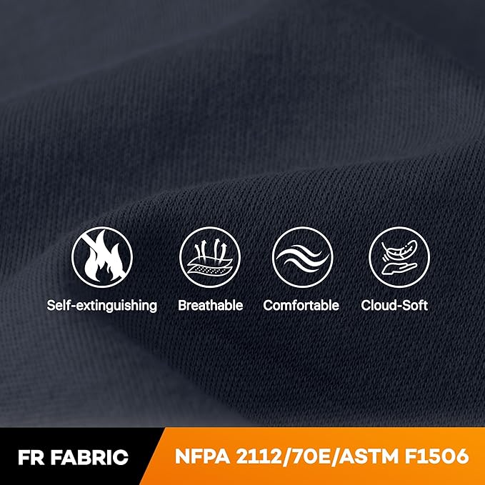 WORKWEYA FR Shirts for Men 6.5 oz Flame Resistant Long Sleeve Henley Shirt NFPA 2112/CAT2