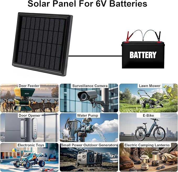 6V 4.5W High Efficiency Solar Panels Outdoor Waterproof IP65, Wall mounted Kit and Alligator Clip DC 5.5*2.1 interface Suitable for Deer Feeder, Tracking Cameras Fish Feeders, 6V Rechargeable Battery