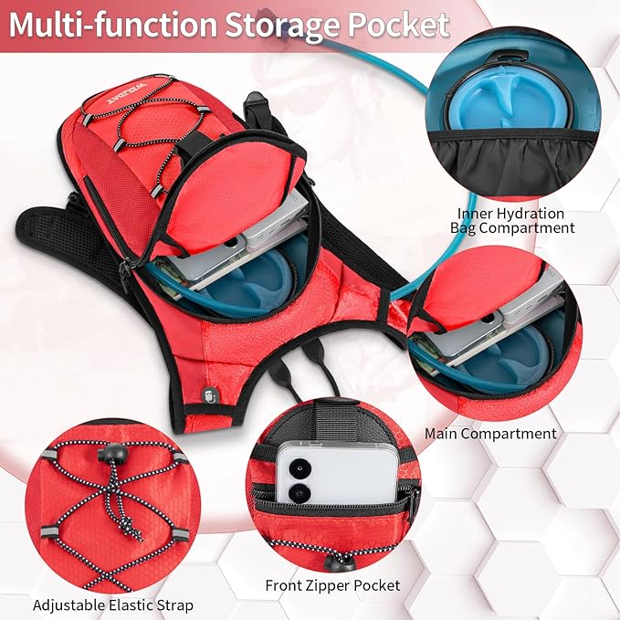 Hydration Backpack with Leak Proof Water Bladder, Lightweight Hydro Water Daypack for Rave, Cycling, Running, Hiking, Climbing