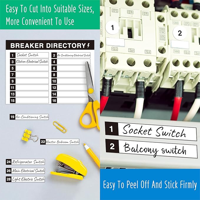 10 Sheet Breaker Panel Labels & 7 Breaker Catalog Stickers, Waterproof Durable Self-Adhesive Electrical Stickers (Black)