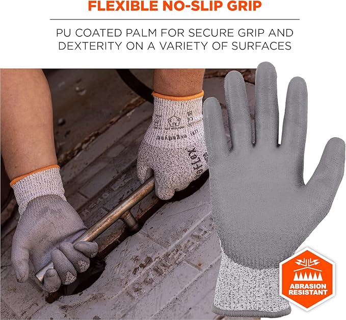 Ergodyne unisex adult Cut-resistant - A3, 13g ANSI A3 PU Coated CR Gloves, Gray, Large US
