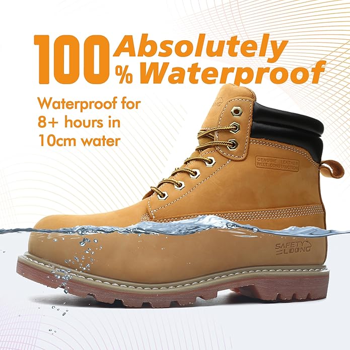 Work Boots for Men Waterproof Soft Toe Non Slip Comfortable Leather Workboots