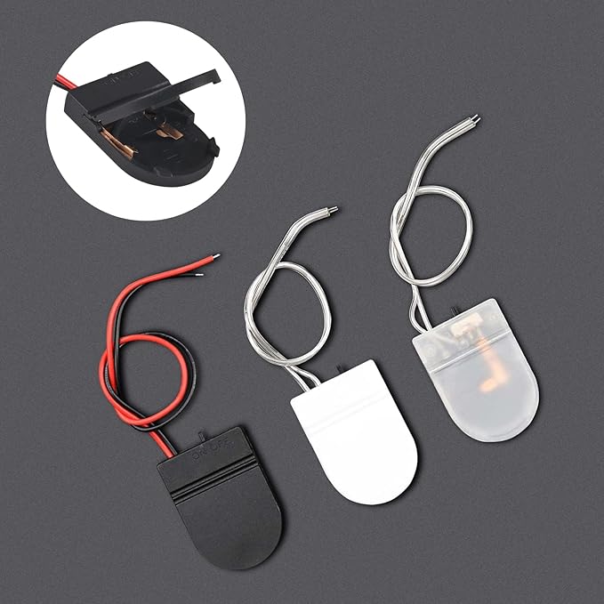 Alinan 5pcs Button Battery Holder Coin Cell Battery Holder with Switch CR2032 1 X 3V Battery Holder Battery Storage Boxes Cover with Wires On ON-Off Switch Socket Container (Black)