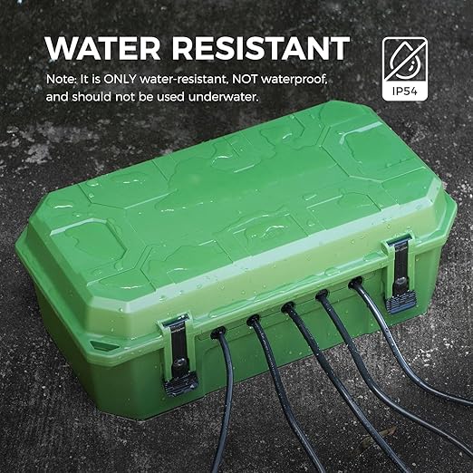 WELKIN Heavy-Duty Outdoor Electrical Box (15.3 * 5.4 * 8.9 inch), IP54 Weatherproof Waterproof Extension Cord Cover, Protect Outlet, Plug, Timer, Power Strip, Holiday Lights (Green)
