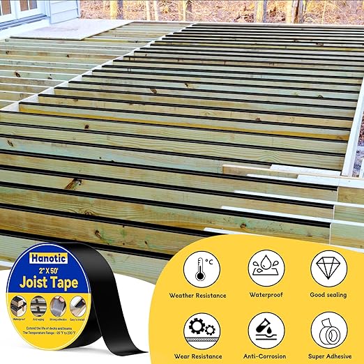 Joist Tape for Decking 2" x 50', 8 Rolls Weatherproof Butyl Sealant Tape - Waterproof and Anti-Corrosion for Extend Deck Life for Wood Joists Beams Roof Rv