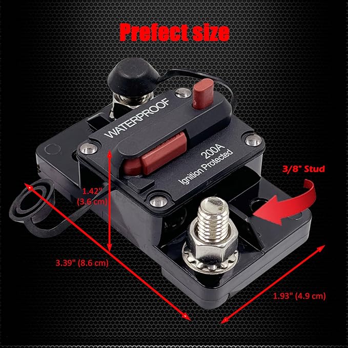 200A Circuit Breaker, Ampper Surface Mount DC 12V-48V Waterproof Thermal Circuit Breaker Fuse with Manual Reset/On-Off for Boat Trolling Motor Auto Audio Solar and More