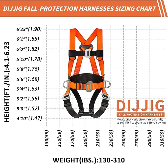 Safety Harness Fall Protection Kit Full Body Roofing Harnesses With Internal Shock Absorbing Lanyard, Orange Safety Harness For Construction OSHA/ANSI Compliant