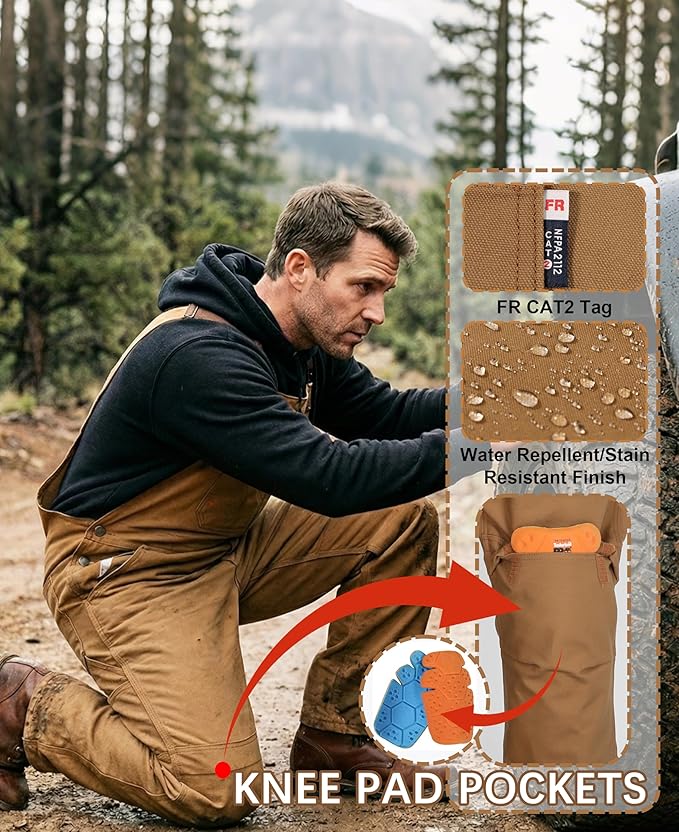 BOCOMAL Men's FR Bib Overall Duck Canvas Fire Resistant/Flame Resistant Workwear Relaxed Fit Unlined