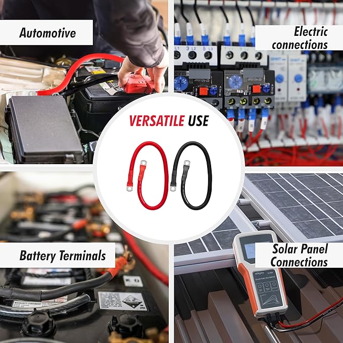 InstallGear 1/0 Gauge Wire - 2 Feet OFC Battery Power Inverter Cable Set - Durable PVC Jacket and Tinned Copper Lugs - Reliable 1/0 Battery Cable for Car, RV, Marine, Solar