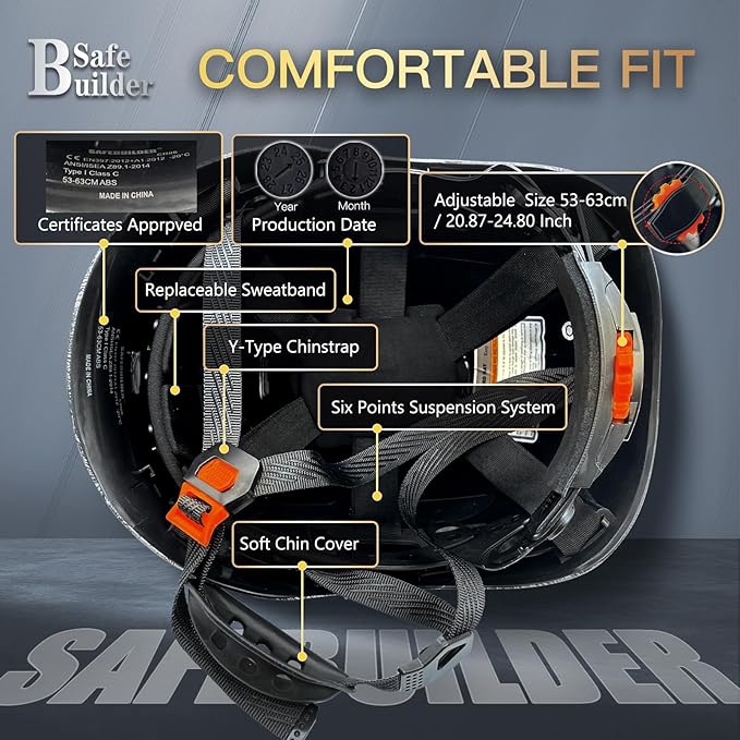 Construction Safety Helmet with Build-in Visor ABS Hard Hat with Visor Adjustable Ventilation Hardhats Work Head Protection ANSI/ISEA Z89.1