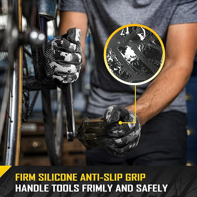 COOLJOB Mechanic Safety Work Gloves, Enhanced Anti-Slip Grip Tactical Gloves, Touchscreen, Breathable, Ultra-Soft, S-XL
