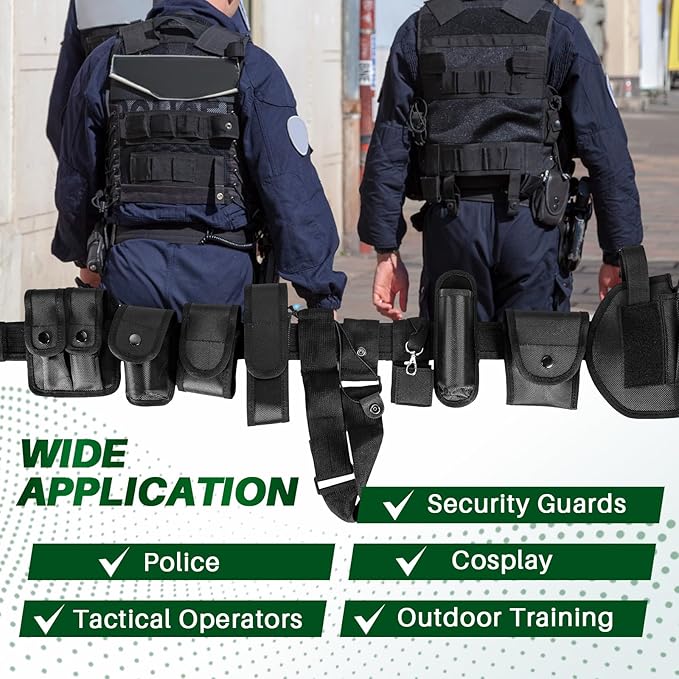MAOPINER 10 in 1 Police Utility Belt, Tactical Security Guard Duty Belt, Law Enforcement Modular Equipment System, Military Tactical Utility Belt with Pouches, Black Molded Duty Belt Set