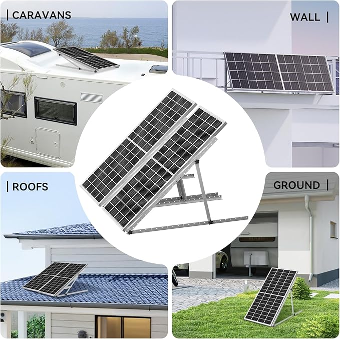 Upgraded 47in 4 Sets Adjustable Solar Panel Tilt Mount Brackets, Foldable Tilt Legs, Support 100 200 300 400 500 Watt Solar Panels 4-8Pcs, Solar Panel Stand for Roof, Off-Grid, RV and Boat