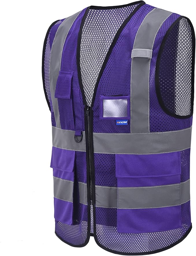A-SAFETY High Visibility Mesh Safety Reflective Vest with Pockets and Zipper,Hi Viz Work Vest for Men Women (Purple Mesh M)