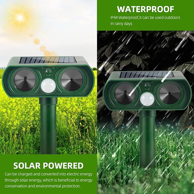 2026 Upgraded Cat Repellent Outdoor Ultrasonic Solar Animal Repeller Squirrel Deer Repellent with Motion Sensor Racoon Fortress Pro Animal Deterrent Devices for Dog Rabbit Skunk Repellent for Yard