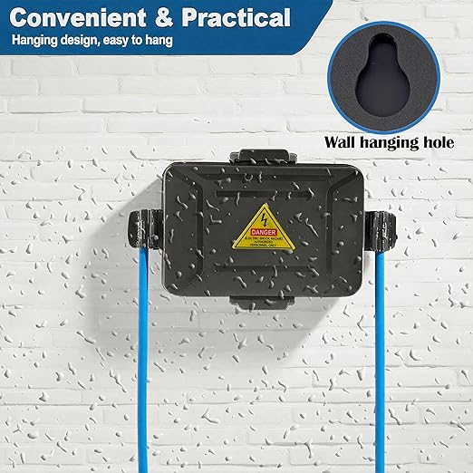 Mini Outdoor Electrical Box, IP54 Waterproof Extension Cord Cover (Inside 6.2 x 3.9 x 1.65 inches) Weatherproof Connection Box for Plug,Connector, Power Cord, Festive Light(2 PCS Black)