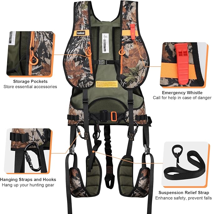 Kalkal Tree Stand Harness, Hunter Safety System Harness for Tree Stand, Lightweight Padded Hunting Safety Harness for Men