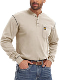 WORKWEYA FR Shirts for Men 6.5 oz Flame Resistant Long Sleeve Henley Shirt NFPA 2112/CAT2