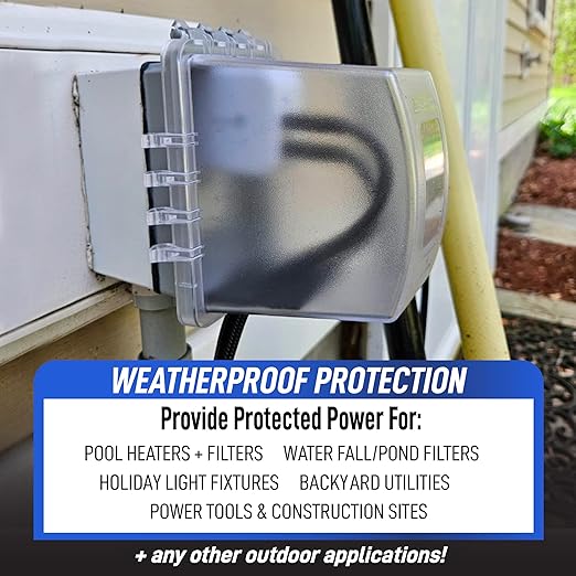 Sealproof 1-Gang Extra Deep Weatherproof in Use Outdoor Duplex Outlet Cover with Box Kit, Lockable, UL Extra Duty Compliant, 18 Configurations