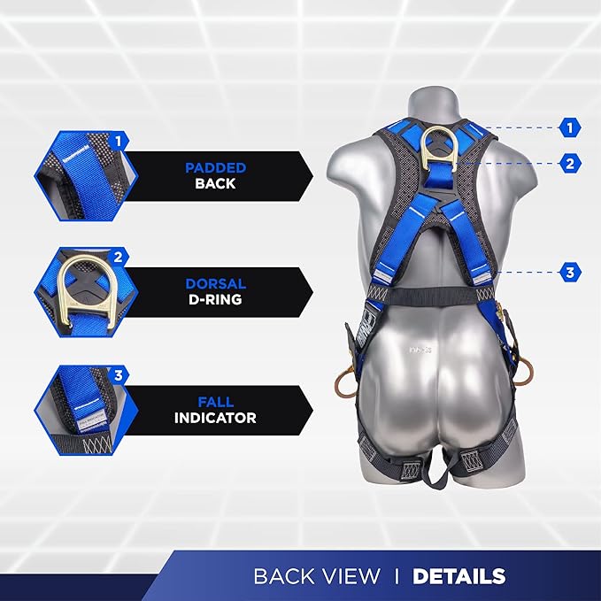 Palmer Safety Fall Protection Safety Harness Kit I Construction Harness + Various Lanyard + D-Ring Extender