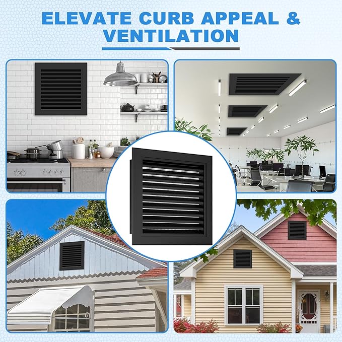 24"x24" Gable Vent Aluminum Alloy – High-Airflow Vent for House & Shed, Rustproof Metal Mesh, Waterproof & Anti-Condensation, Opening 22"x22" Black