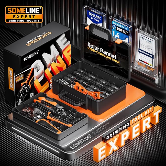 SOMELINE Solar Connector Crimping Tool Kit, 14-10 AWG Crimper for Solar Panel Cables, Tool Kit with 12 Pairs of Solar Connectors and Wrench and Stripper and Crimper, Solar Panel Connectors