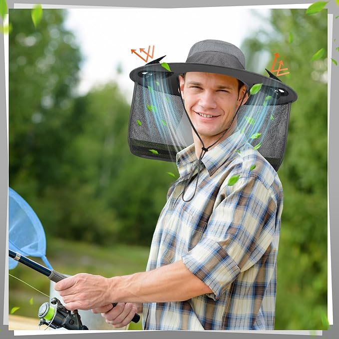 2 Pcs Sun Hat with Fan Solar&USB Powered for Men Women UPF 50+ UV Protection Wide Brim Safety Sun Hat for Out Work