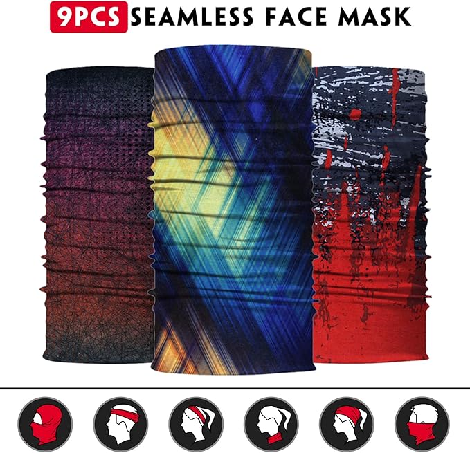Venswell Neck Gaiter Face Mask Men Women,Seamless Bandana Rave Face Cover Scarf Mask,Balaclava,Headband, Head Wrap,Headwear