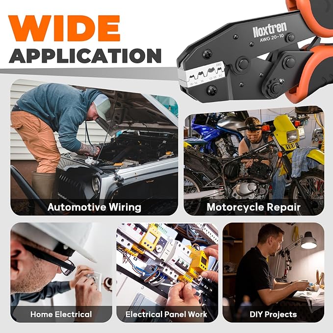 Crimping Tool for Non-Insulated Open Barrel Terminals Receptacles - AWG 20-10 Ratcheting Wire Crimper Tool - Ratchet Wire Terminal Crimping Pliers - Wire Crimping Tool for Molex
